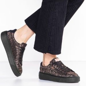 Rose Gold PUMA Basket Platform Shoes